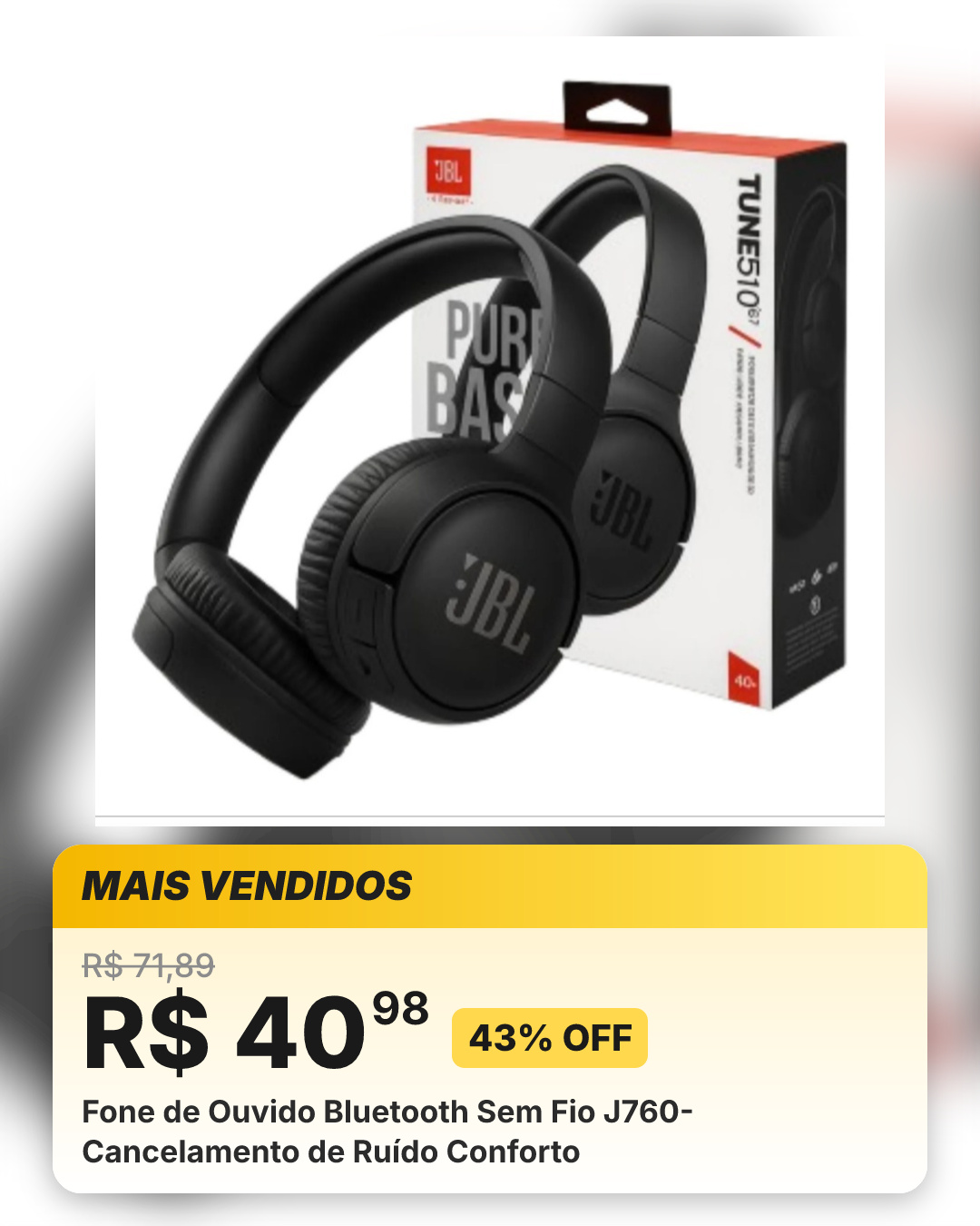 Fone de Ouvido Bluetooth Sem Fio J760- Cancelamento de Ruído Conforto
