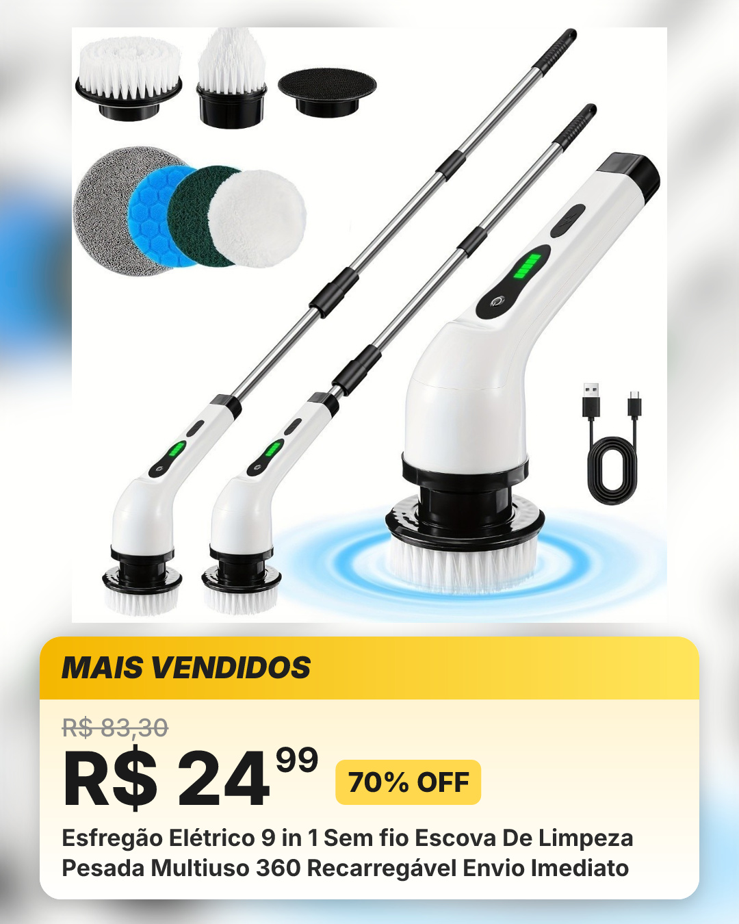 Esfregão Elétrico 9 in 1 Sem fio Escova De Limpeza Pesada Multiuso 360 Recarregável Envio Imediato