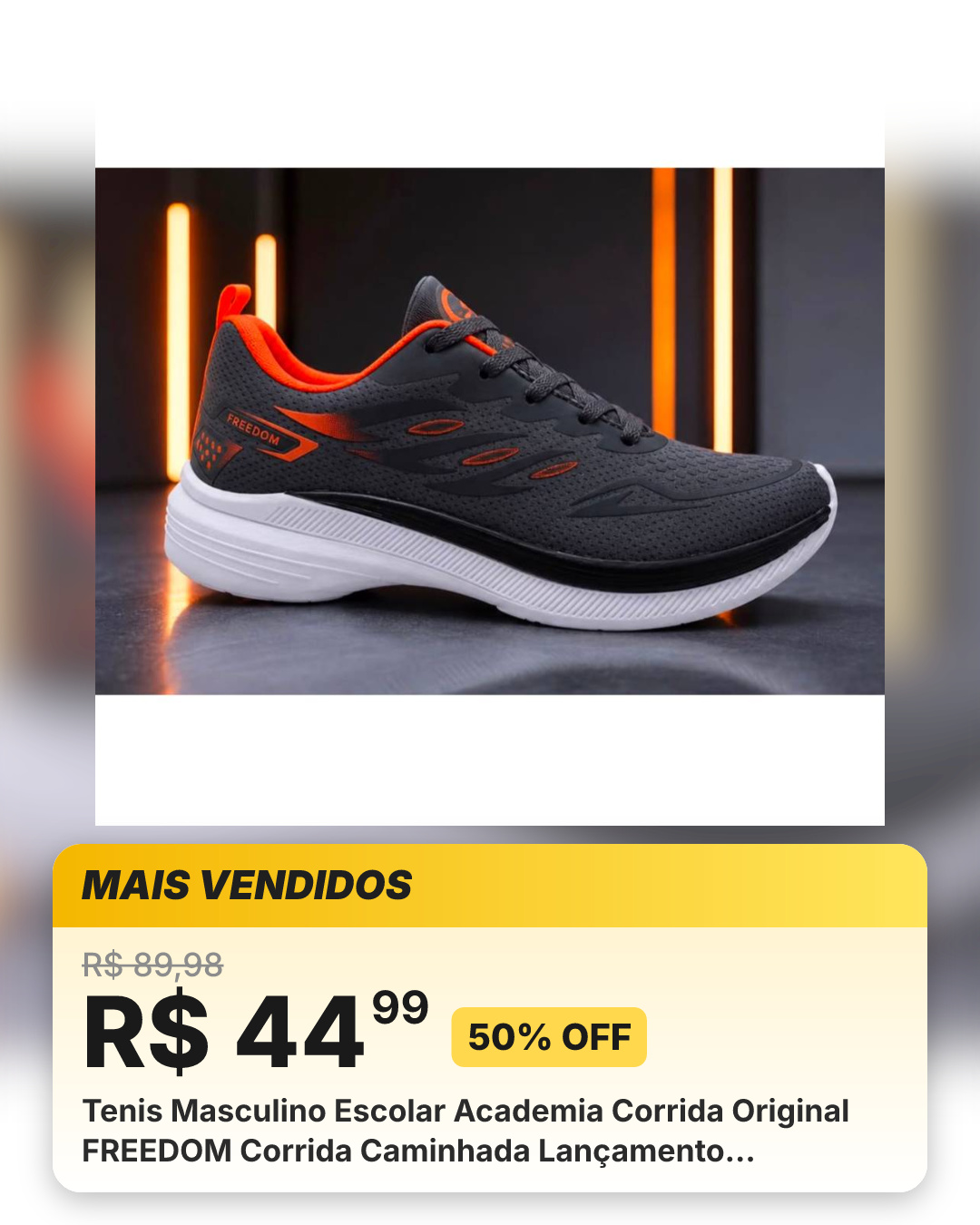 Tenis Masculino Escolar Academia Corrida Original FREEDOM Corrida Caminhada Lançamento EXCLUSIVO CINZA GRAVITE e LARANJA