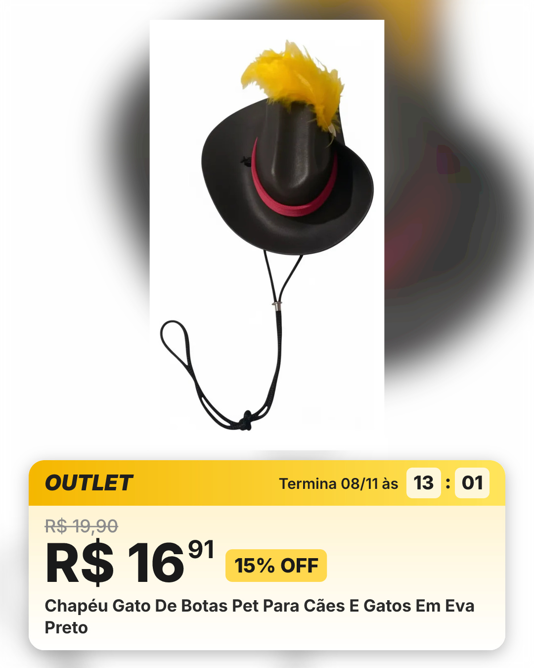 Chapéu Gato De Botas Pet Para Cães E Gatos Em Eva Preto