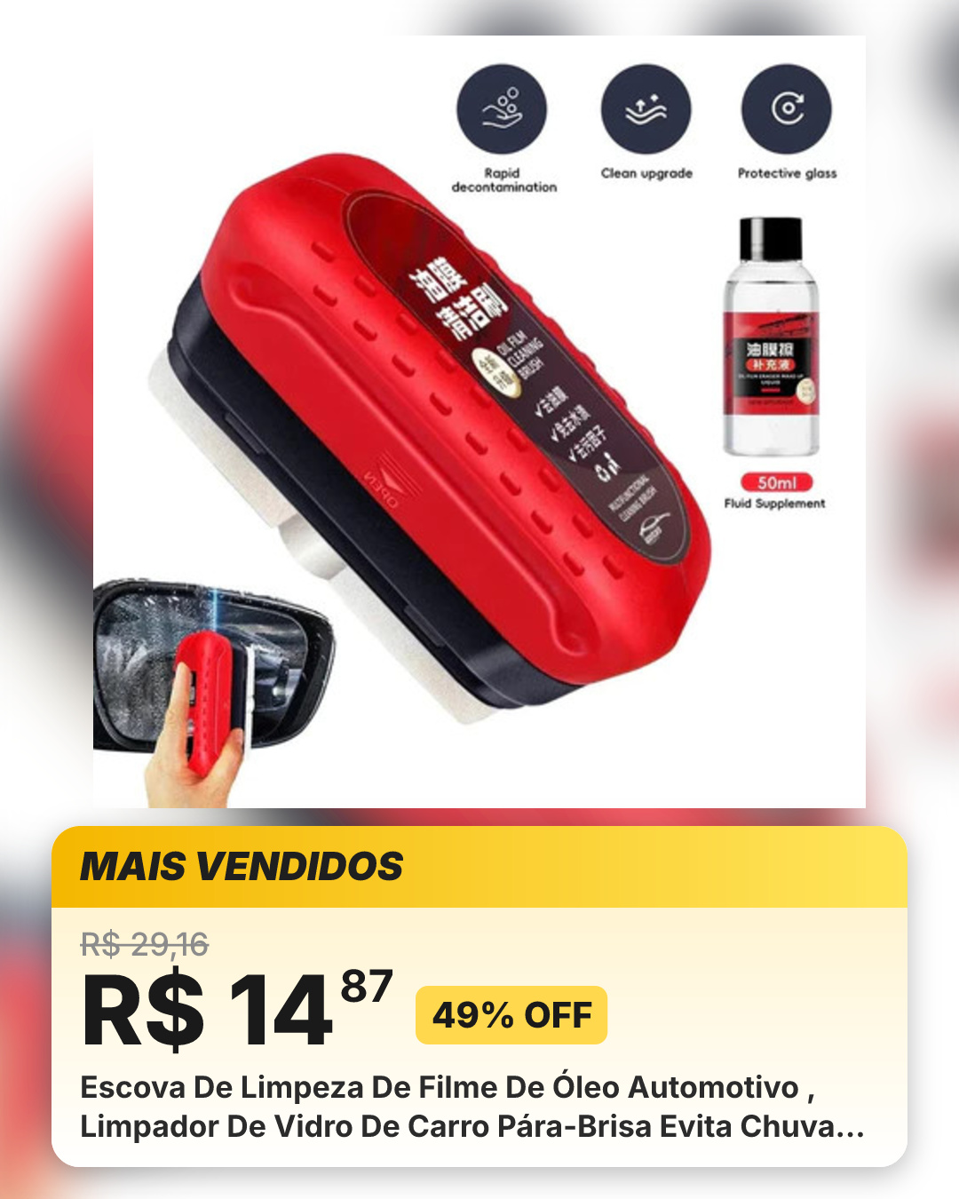 Escova De Limpeza De Filme De Óleo Automotivo , Limpador De Vidro De Carro Pára-Brisa Evita Chuva E Nevoeiro , Capacidad