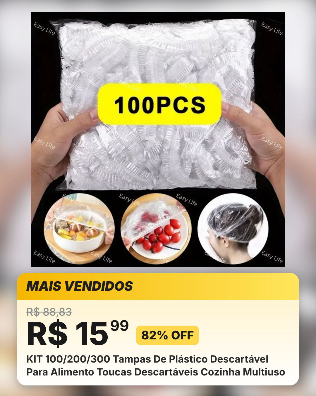 KIT 100/200/300 Tampas De Plástico Descartável Para Alimento Toucas Descartáveis Cozinha Multiuso