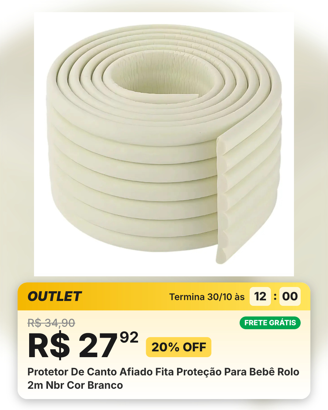 Protetor De Canto Afiado Fita Proteção Para Bebê Rolo 2m Nbr Cor Branco