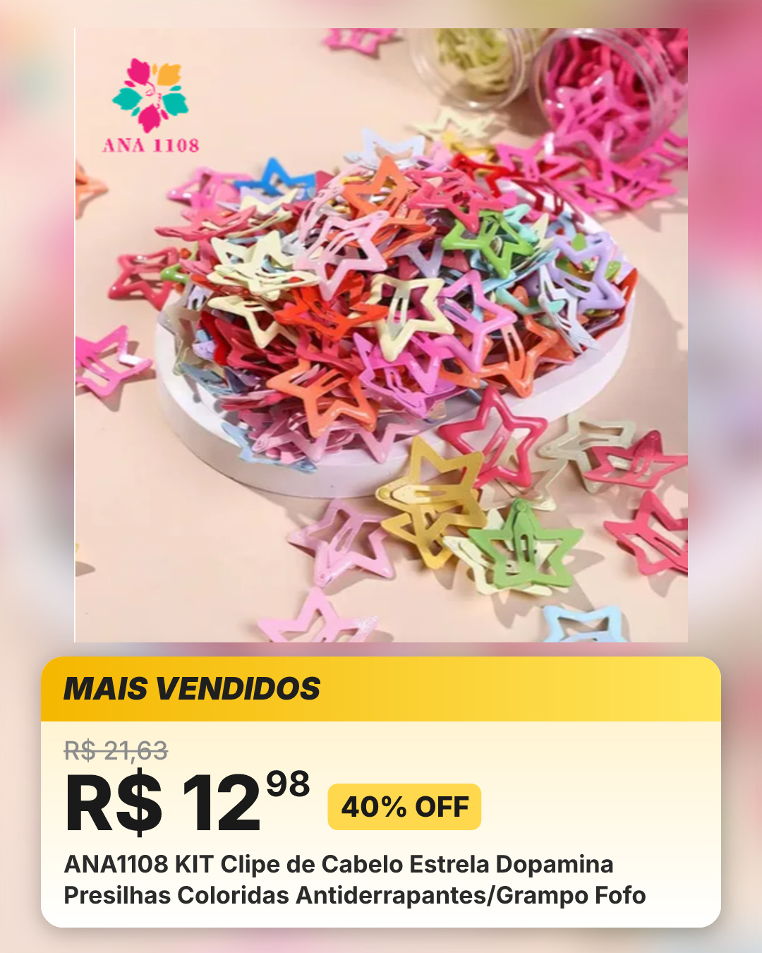 ANA1108 KIT Clipe de Cabelo Estrela Dopamina Presilhas Coloridas Antiderrapantes/Grampo Fofo