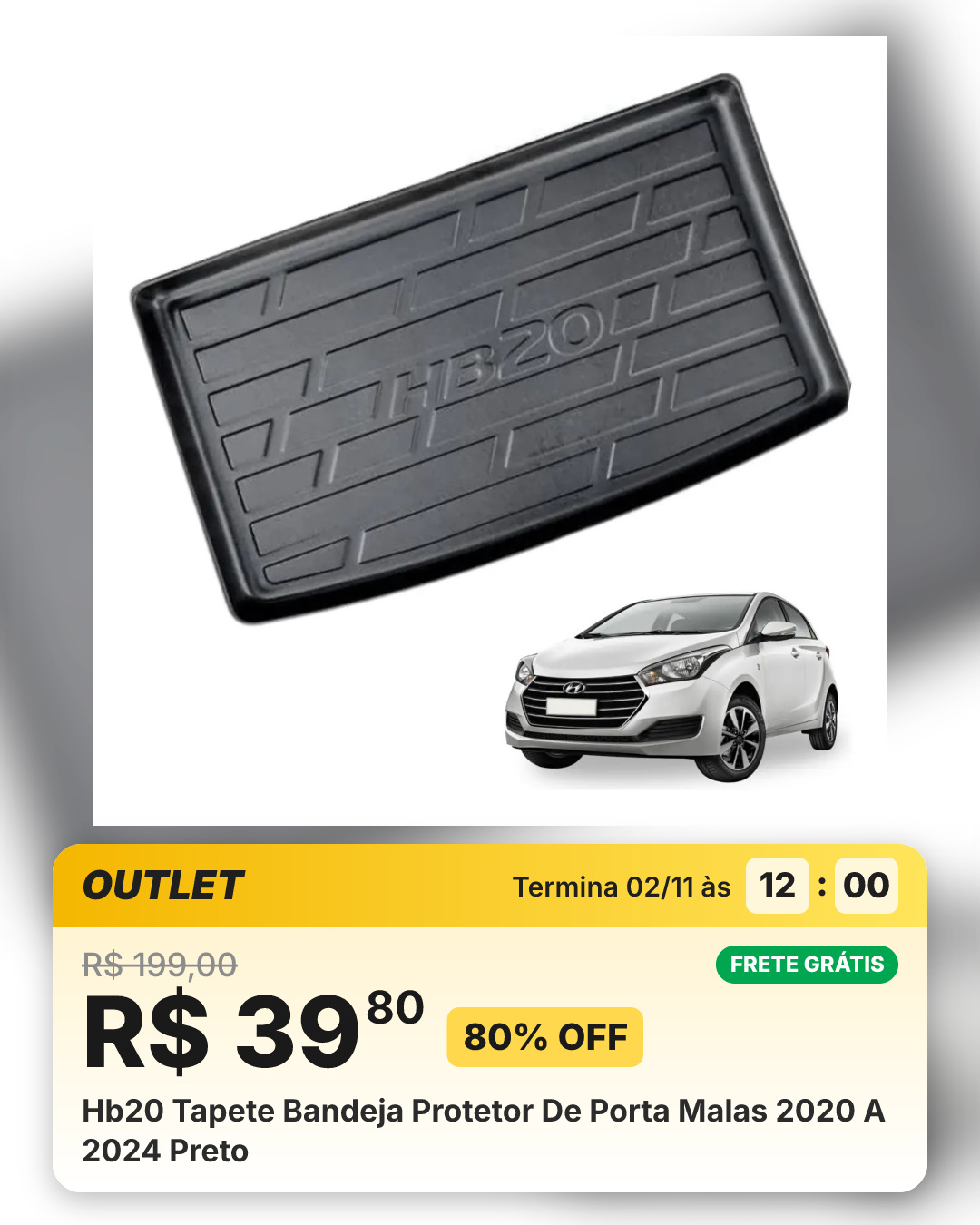 Hb20 Tapete Bandeja Protetor De Porta Malas 2020 A 2024 Preto