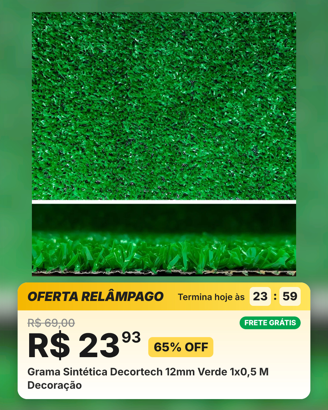 Grama Sintética Decortech 12mm Verde 1x0,5 M Decoração
