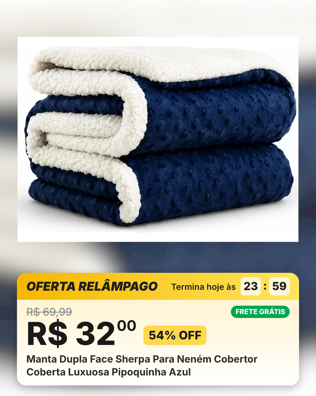 Manta Dupla Face Sherpa Para Neném Cobertor Coberta Luxuosa Pipoquinha Azul