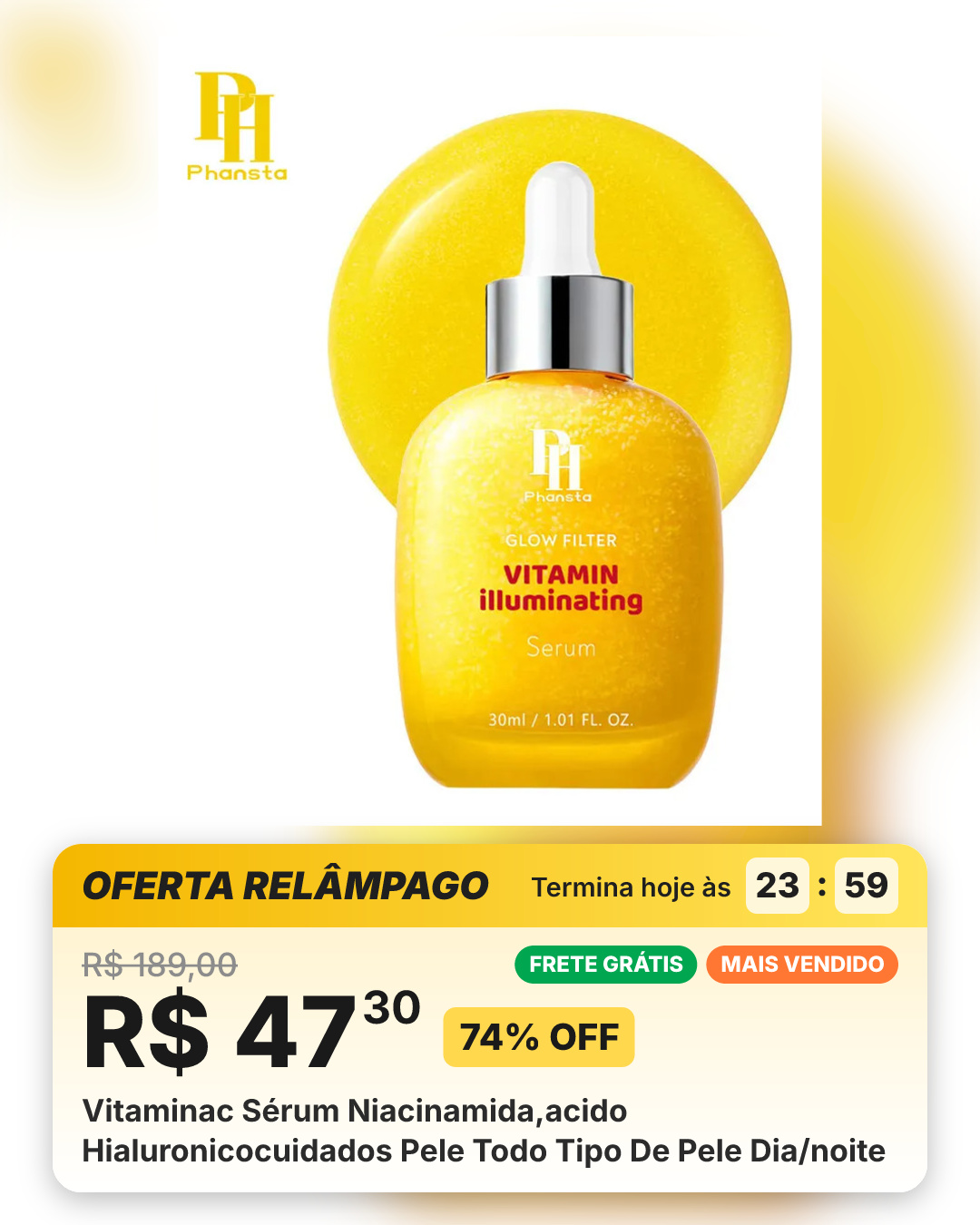 Vitaminac Sérum Niacinamida,acido Hialuronicocuidados Pele Todo Tipo De Pele Dia/noite