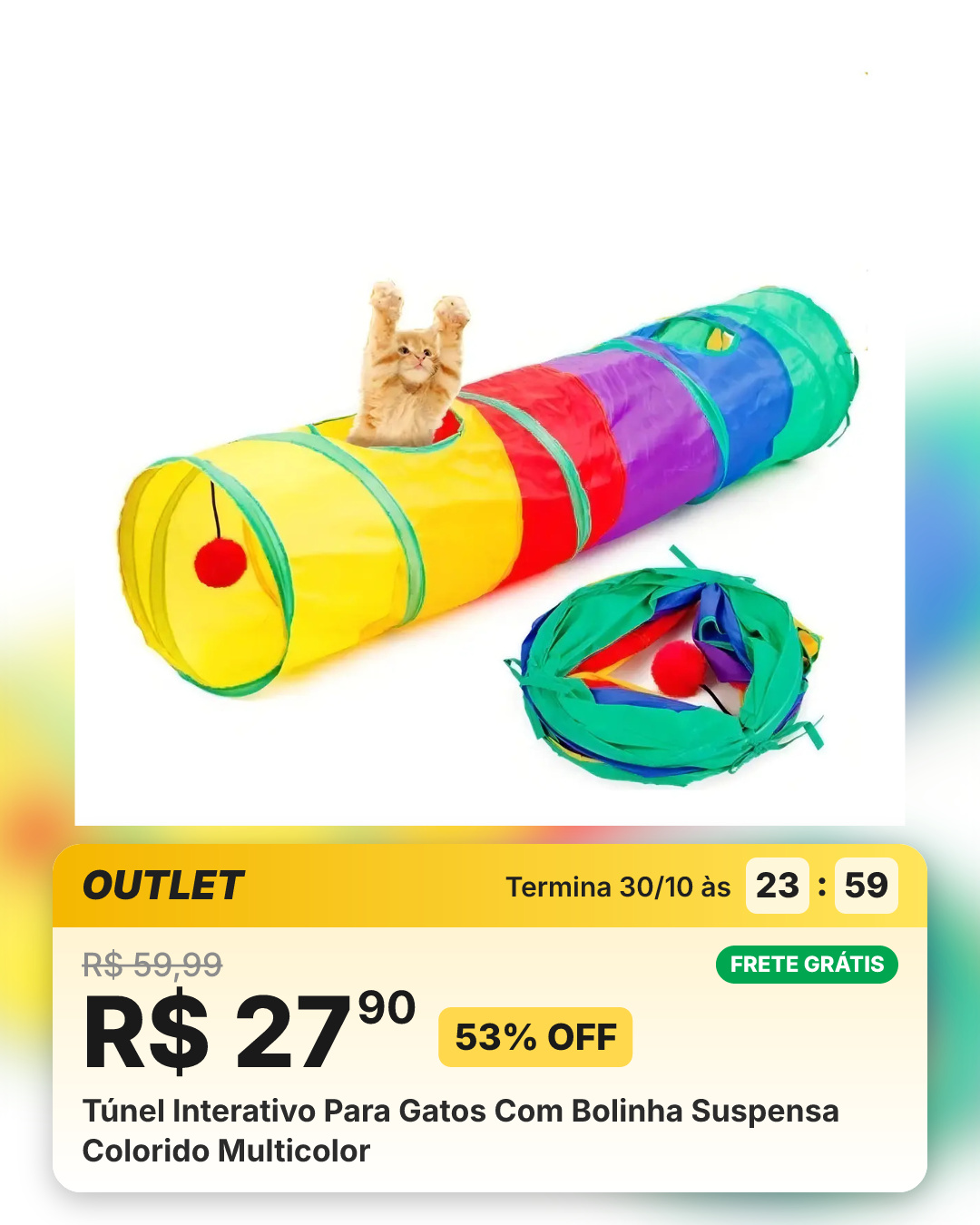 Túnel Interativo Para Gatos Com Bolinha Suspensa Colorido Multicolor
