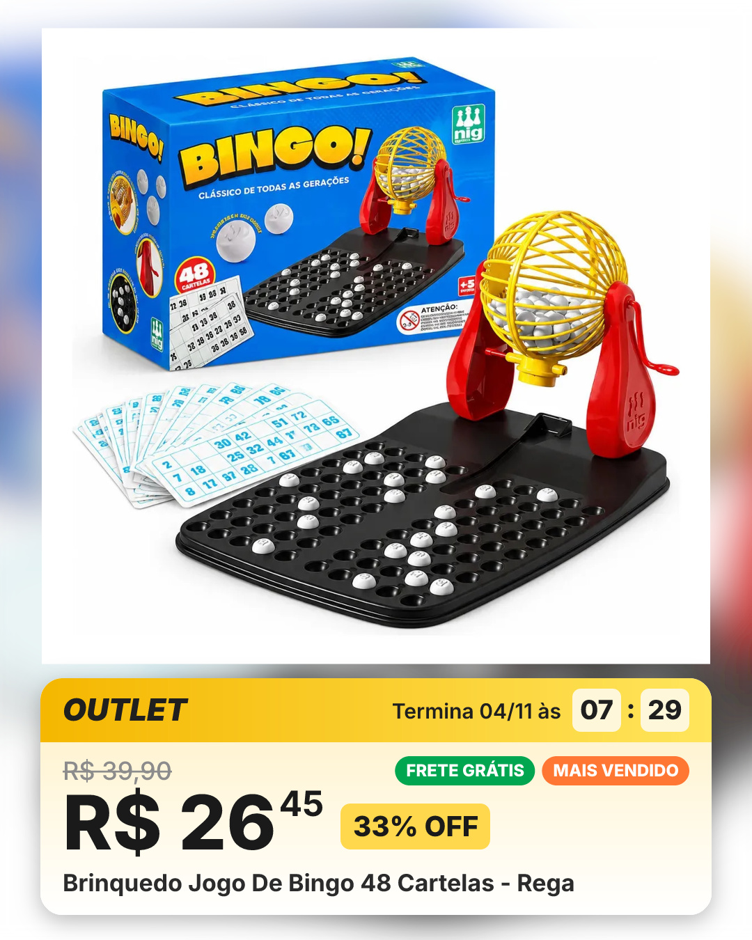 Brinquedo Jogo De Bingo 48 Cartelas - Rega