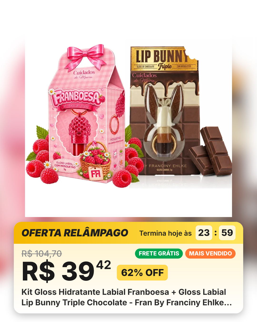 Kit Gloss Hidratante Labial Franboesa + Gloss Labial Lip Bunny Triple Chocolate - Fran By Franciny Ehlke Vermelho / Marrom