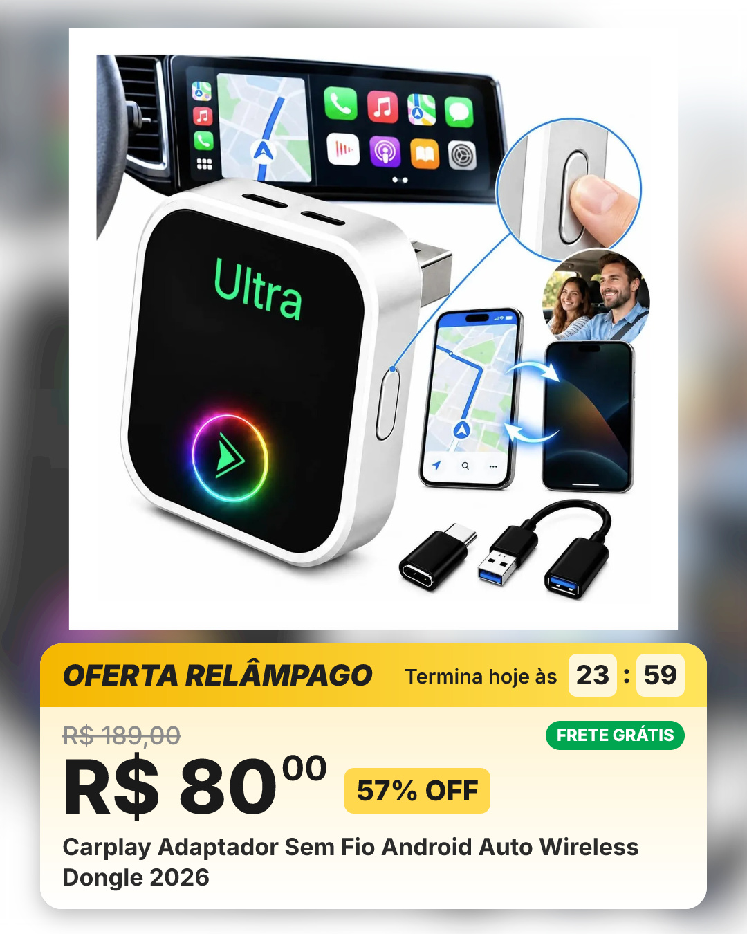 Carplay Adaptador Sem Fio Android Auto Wireless Dongle 2026