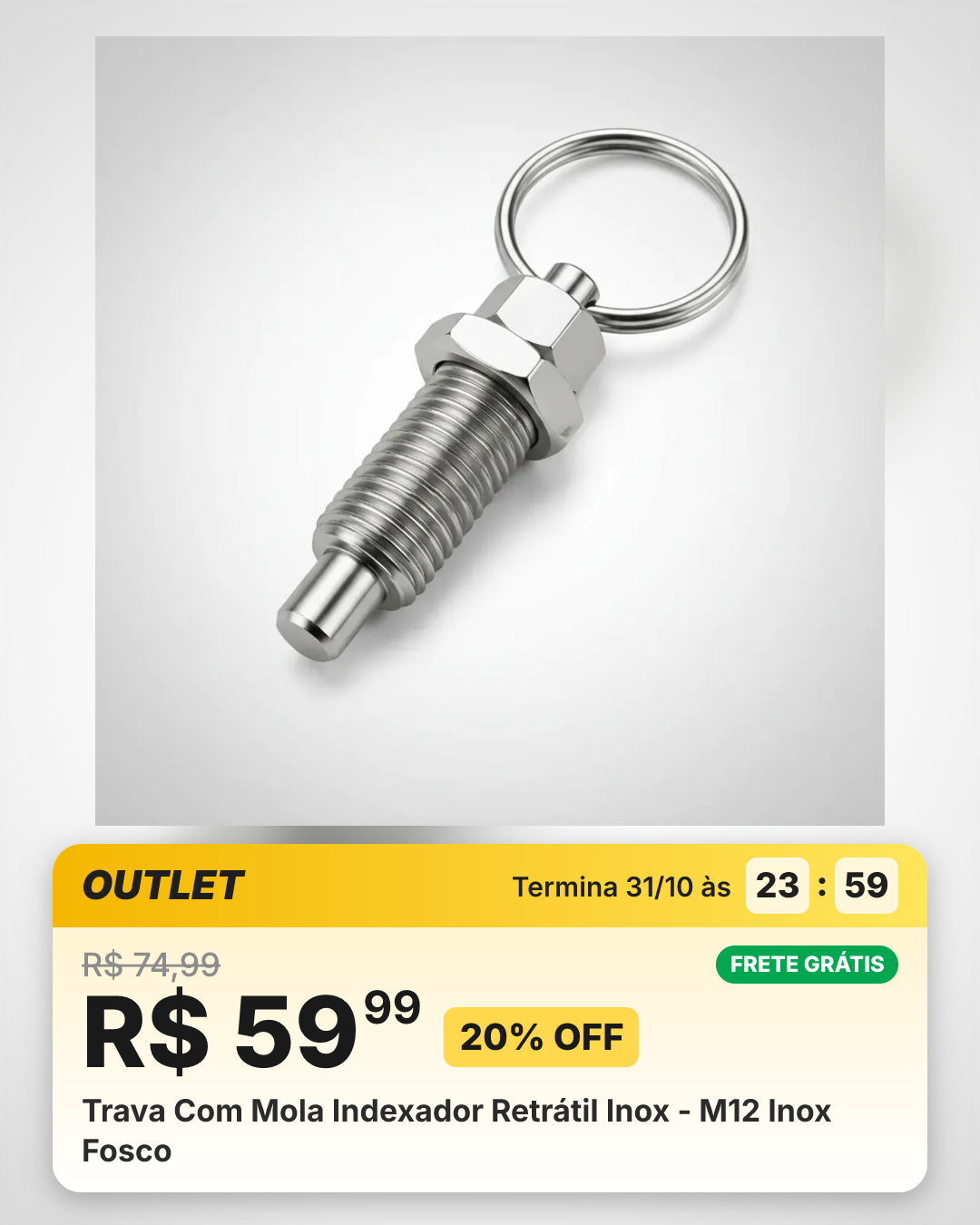 Trava Com Mola Indexador Retrátil Inox - M12 Inox Fosco