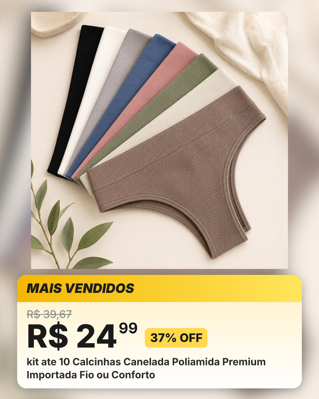 kit ate 10 Calcinhas Canelada Poliamida Premium Importada Fio ou Conforto