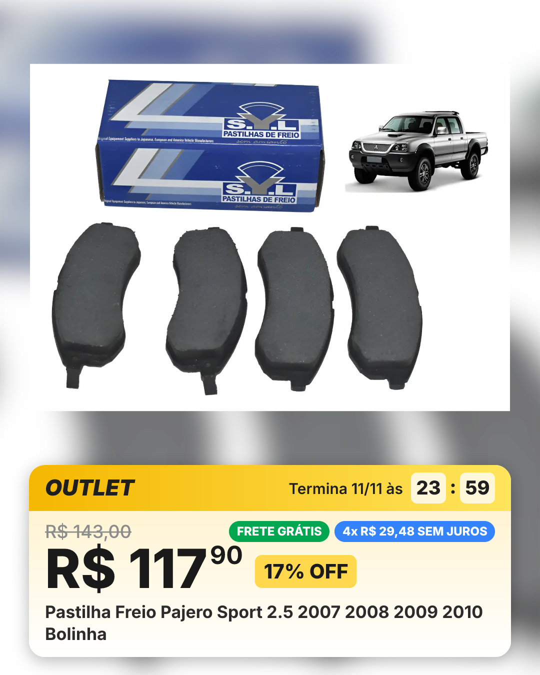 Pastilha Freio Pajero Sport 2.5 2007 2008 2009 2010 Bolinha