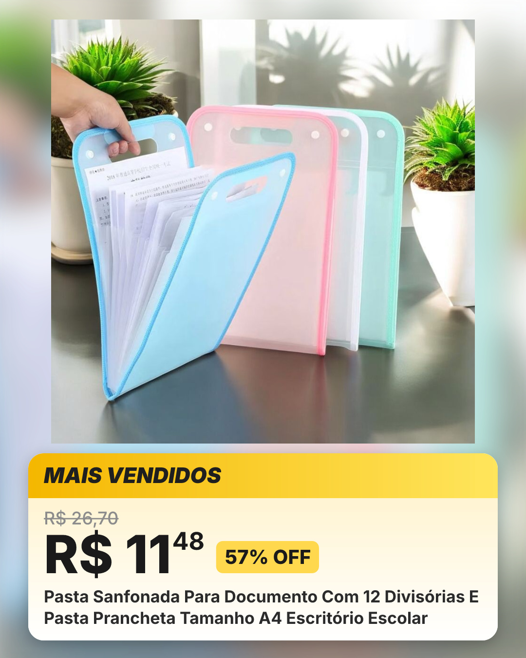 Pasta Sanfonada Para Documento Com 12 Divisórias E Pasta Prancheta Tamanho A4 Escritório Escolar