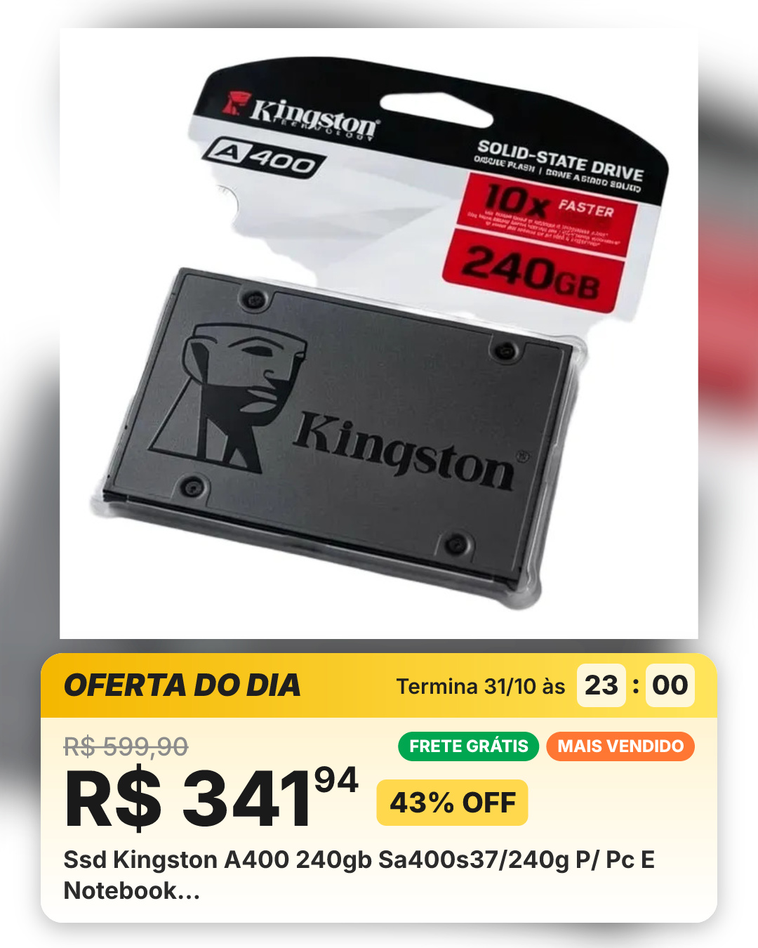Ssd Kingston A400 240gb Sa400s37/240g P/ Pc E Notebook…