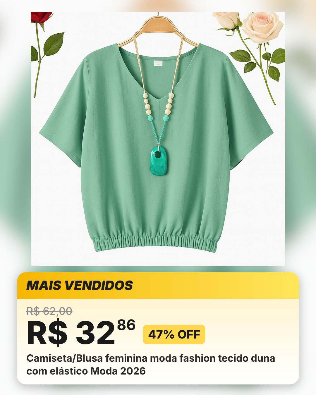 Camiseta/Blusa feminina moda fashion tecido duna com elástico Moda 2026