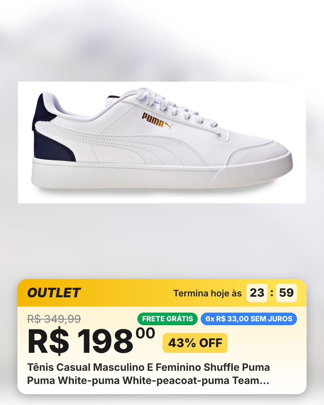 Tênis Casual Masculino E Feminino Shuffle Puma Puma White-puma White-peacoat-puma Team Geométrico 44 Br