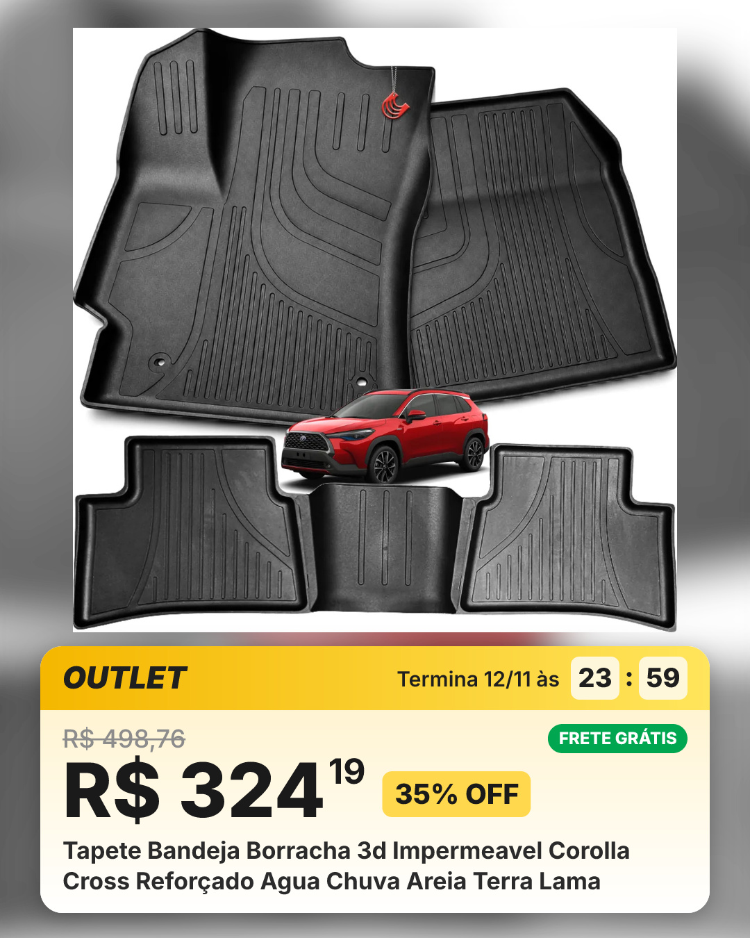 Tapete Bandeja Borracha 3d Impermeavel Corolla Cross Reforçado Agua Chuva Areia Terra Lama