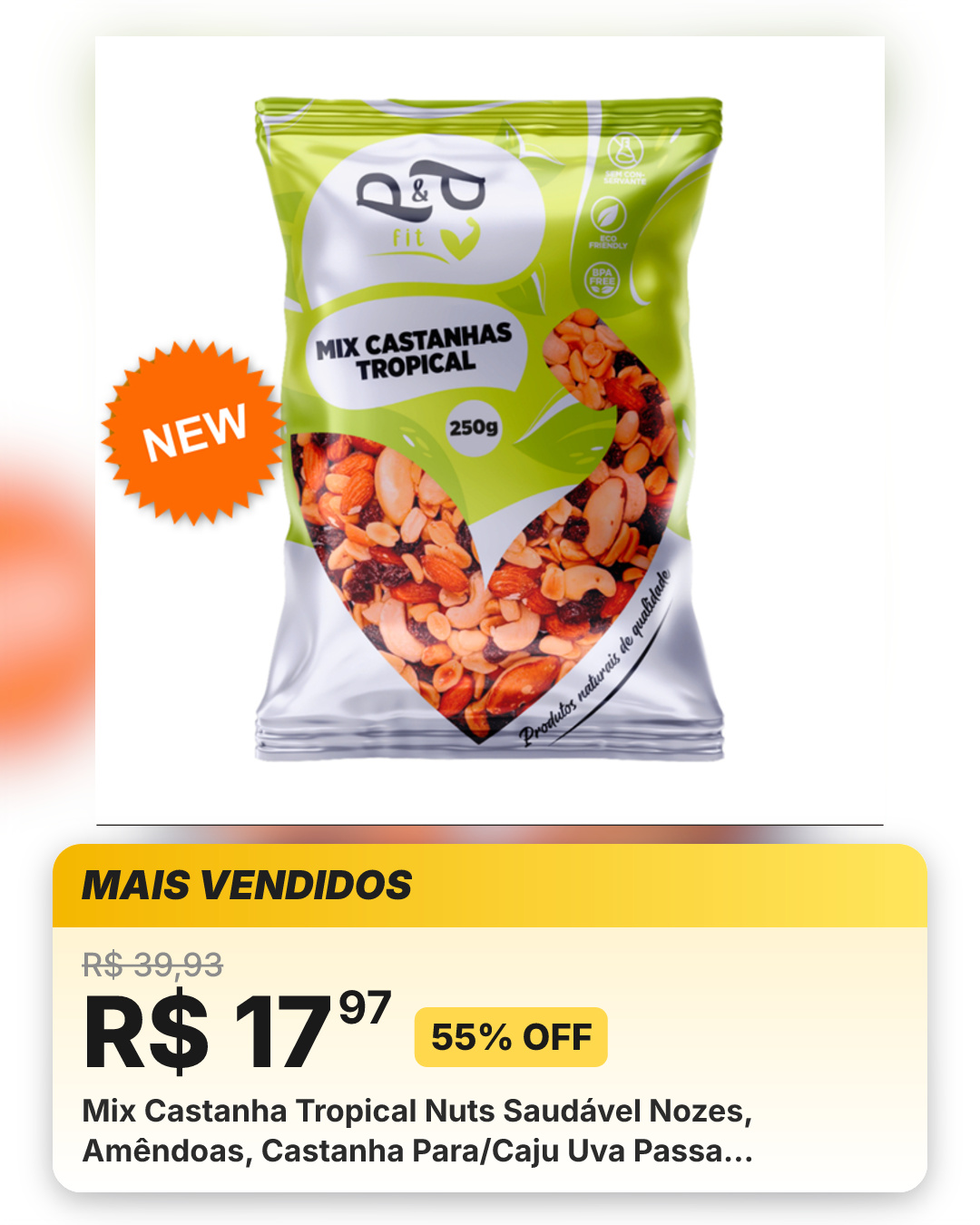 Mix Castanha Tropical Nuts Saudável Nozes, Amêndoas, Castanha Para/Caju Uva Passa Amendoim Gojiberry