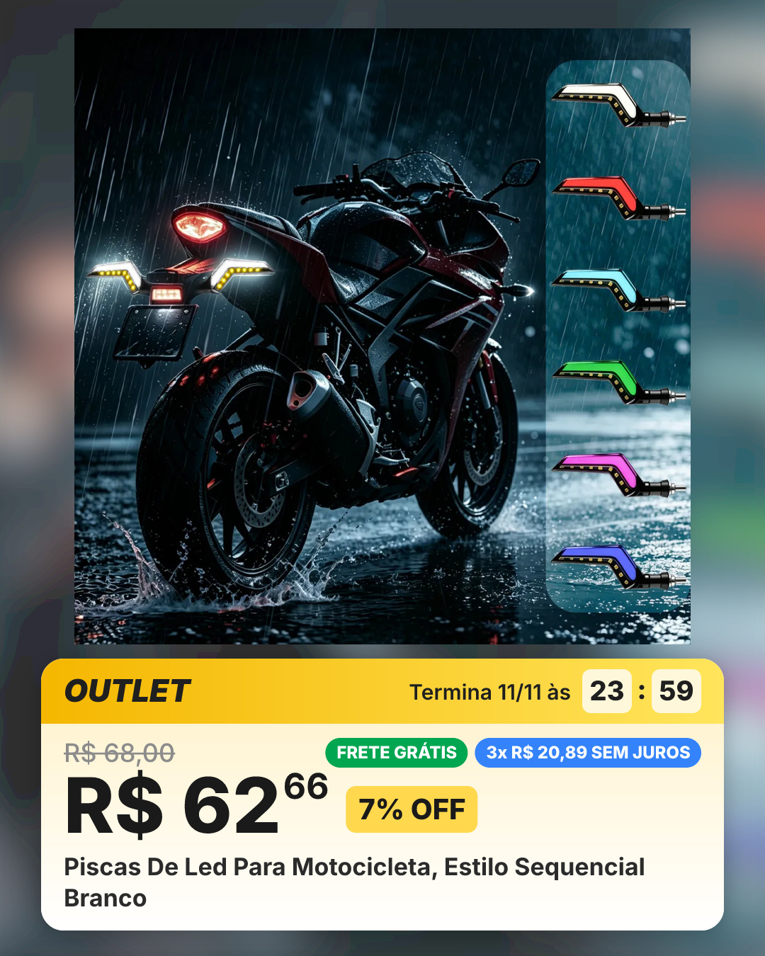 Piscas De Led Para Motocicleta, Estilo Sequencial Branco