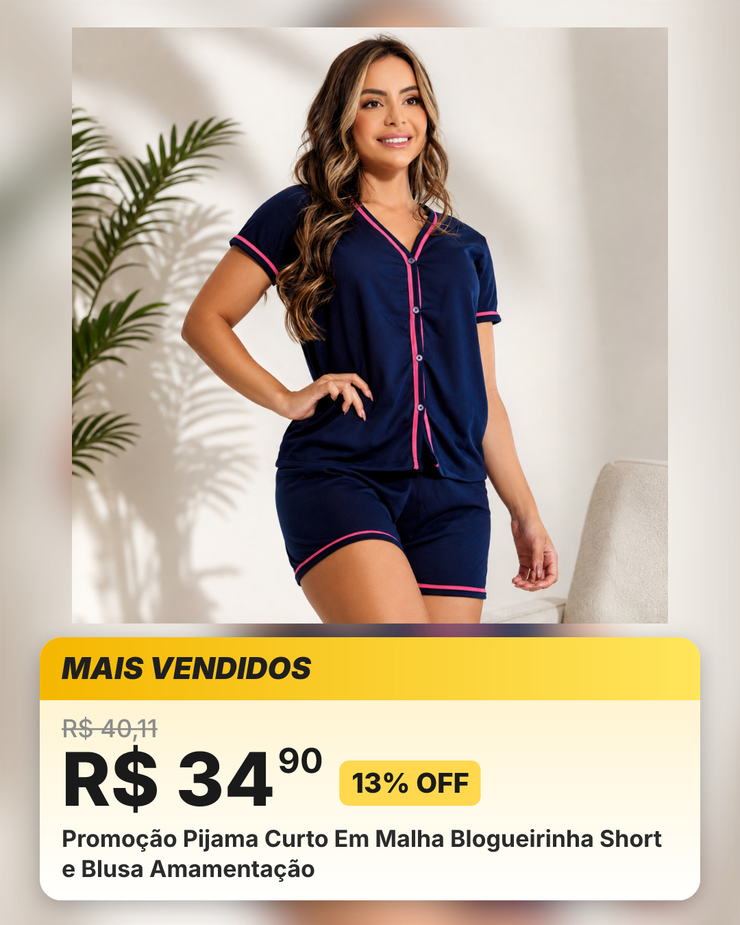 Promoção Pijama Curto Em Malha Blogueirinha Short e Blusa Amamentação