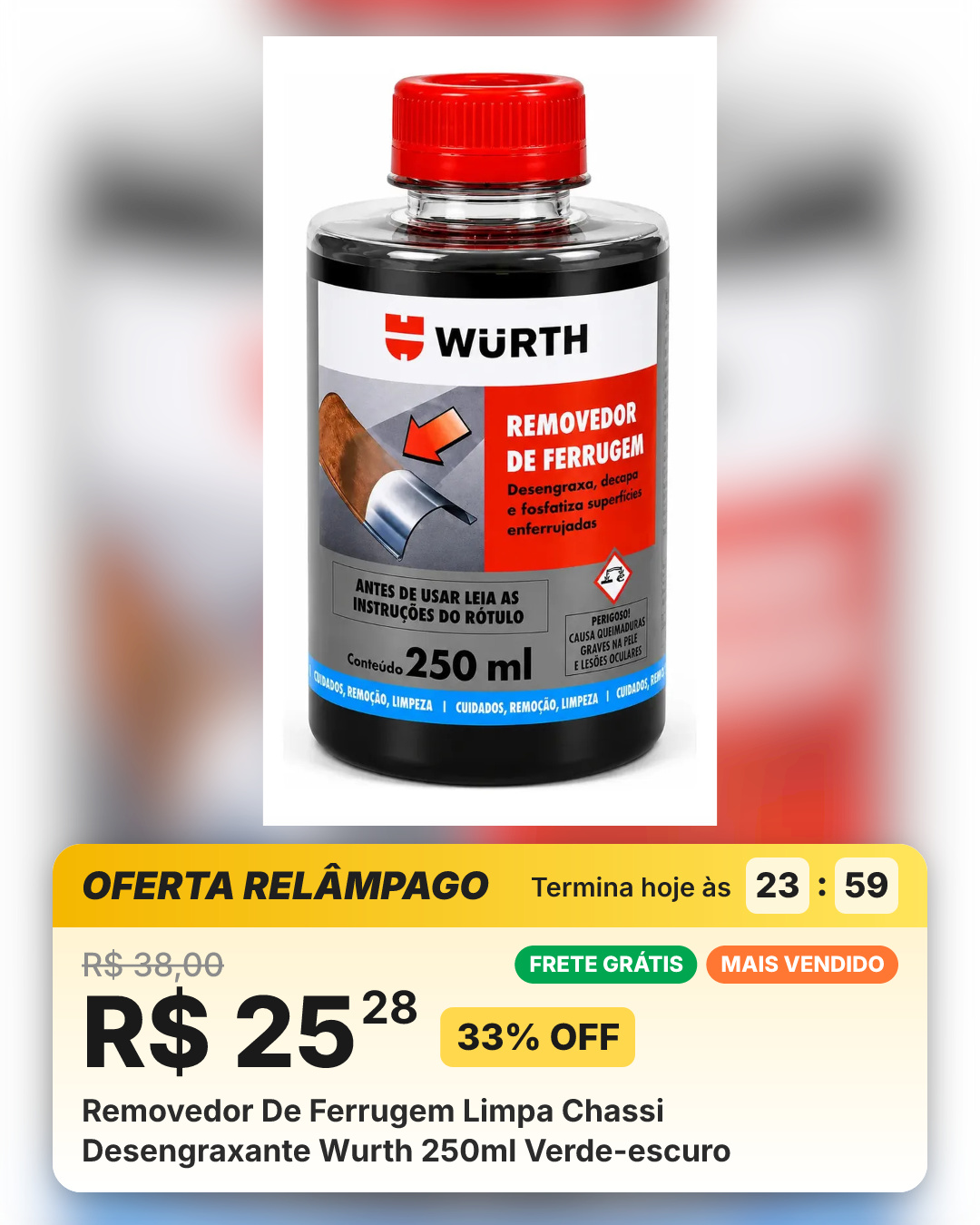 Removedor De Ferrugem Limpa Chassi Desengraxante Wurth 250ml Verde-escuro