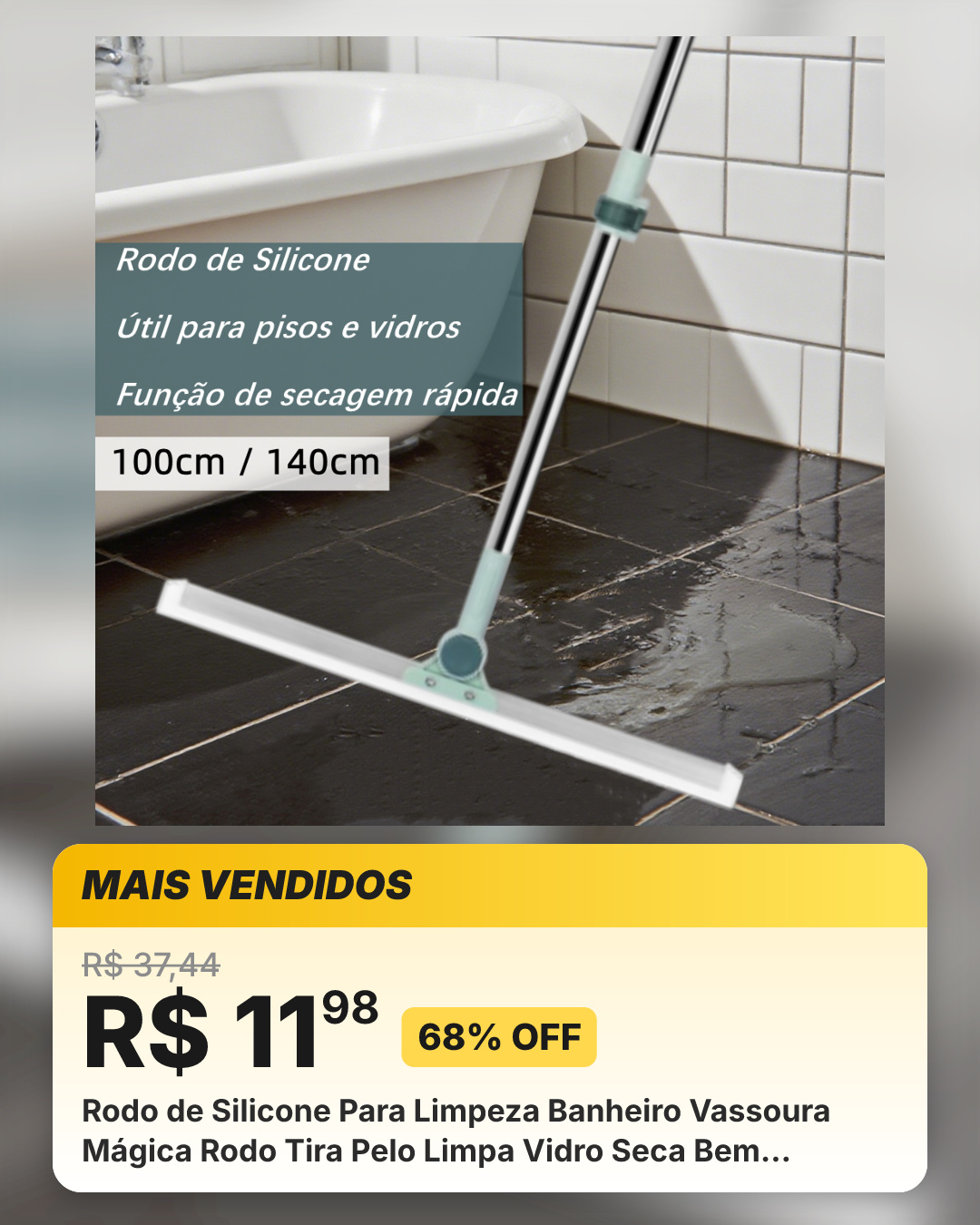 Rodo de Silicone Para Limpeza Banheiro Vassoura Mágica Rodo Tira Pelo Limpa Vidro Seca Bem Silicone Vassoura Piso Vidros