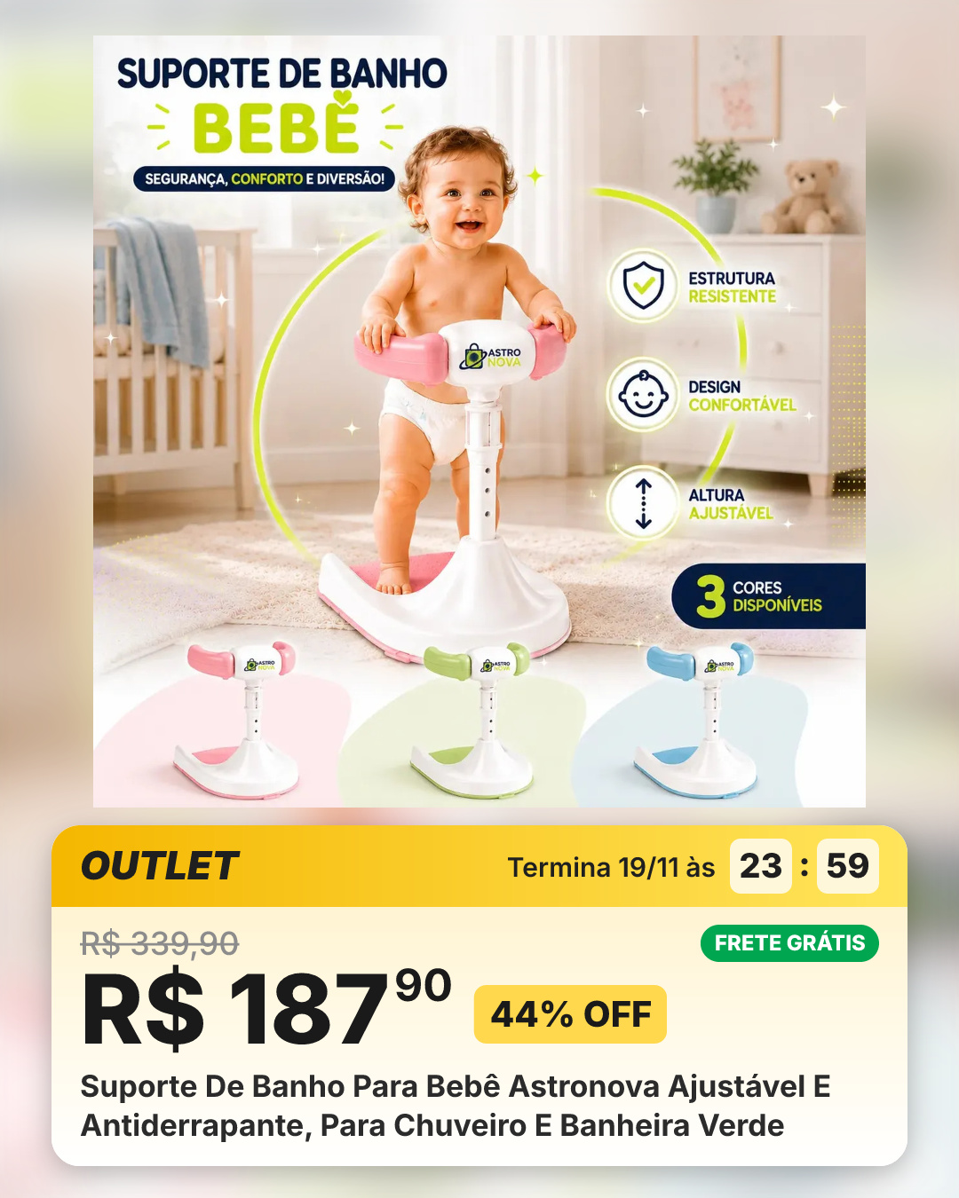 Suporte De Banho Para Bebê Astronova Ajustável E Antiderrapante, Para Chuveiro E Banheira Verde