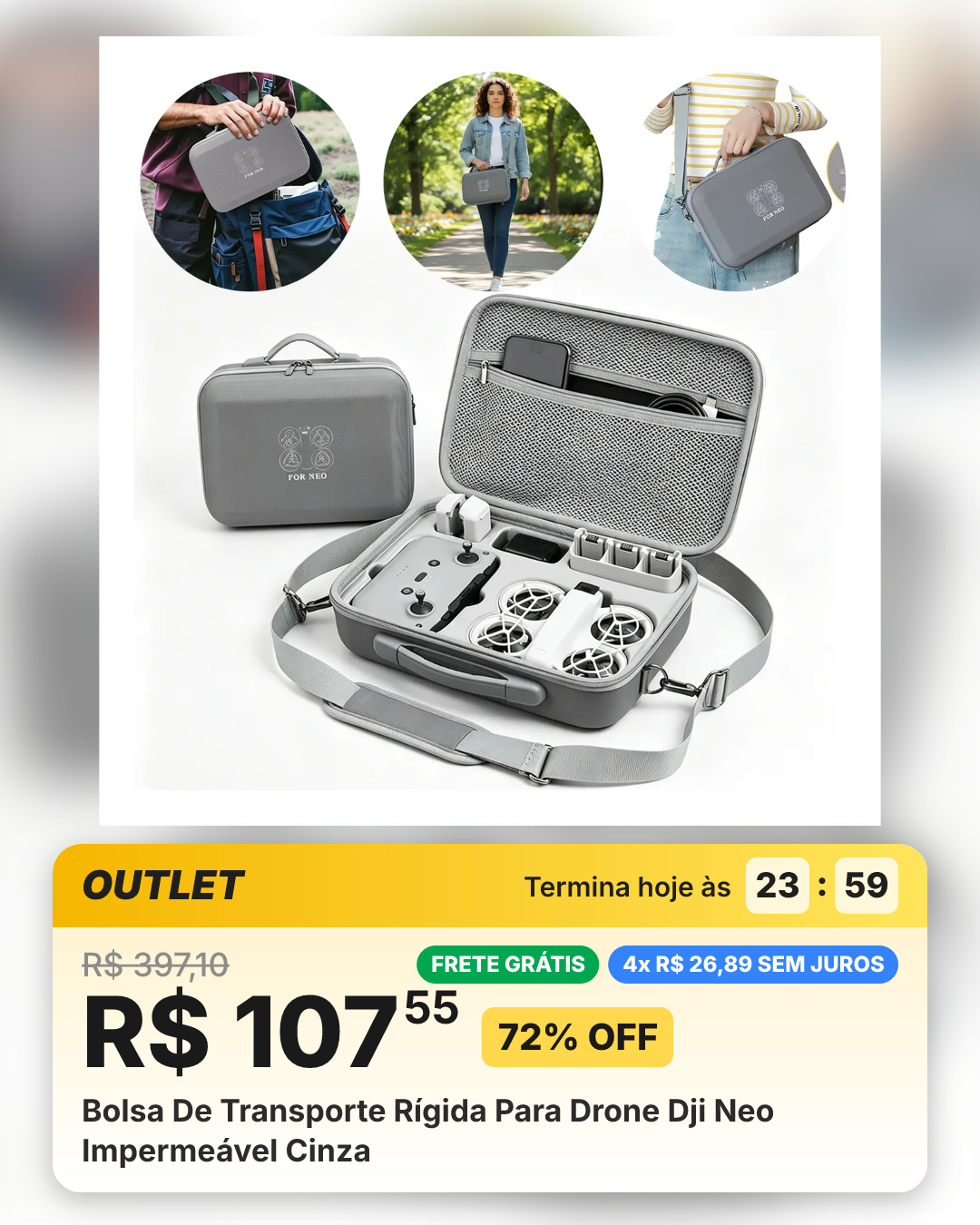 Bolsa De Transporte Rígida Para Drone Dji Neo Impermeável Cinza