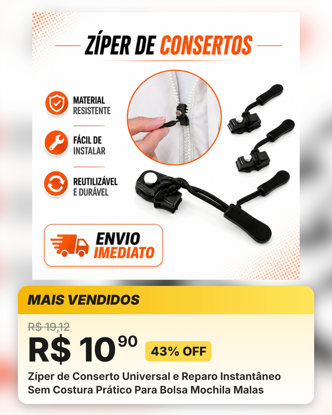 Zíper de Conserto Universal e Reparo Instantâneo Sem Costura Prático Para Bolsa Mochila Malas