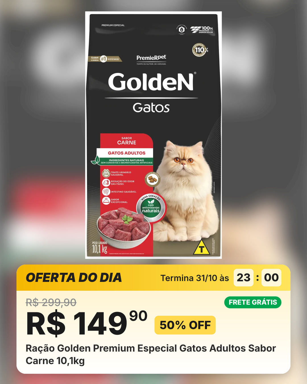 Ração Golden Premium Especial Gatos Adultos Sabor Carne 10,1kg