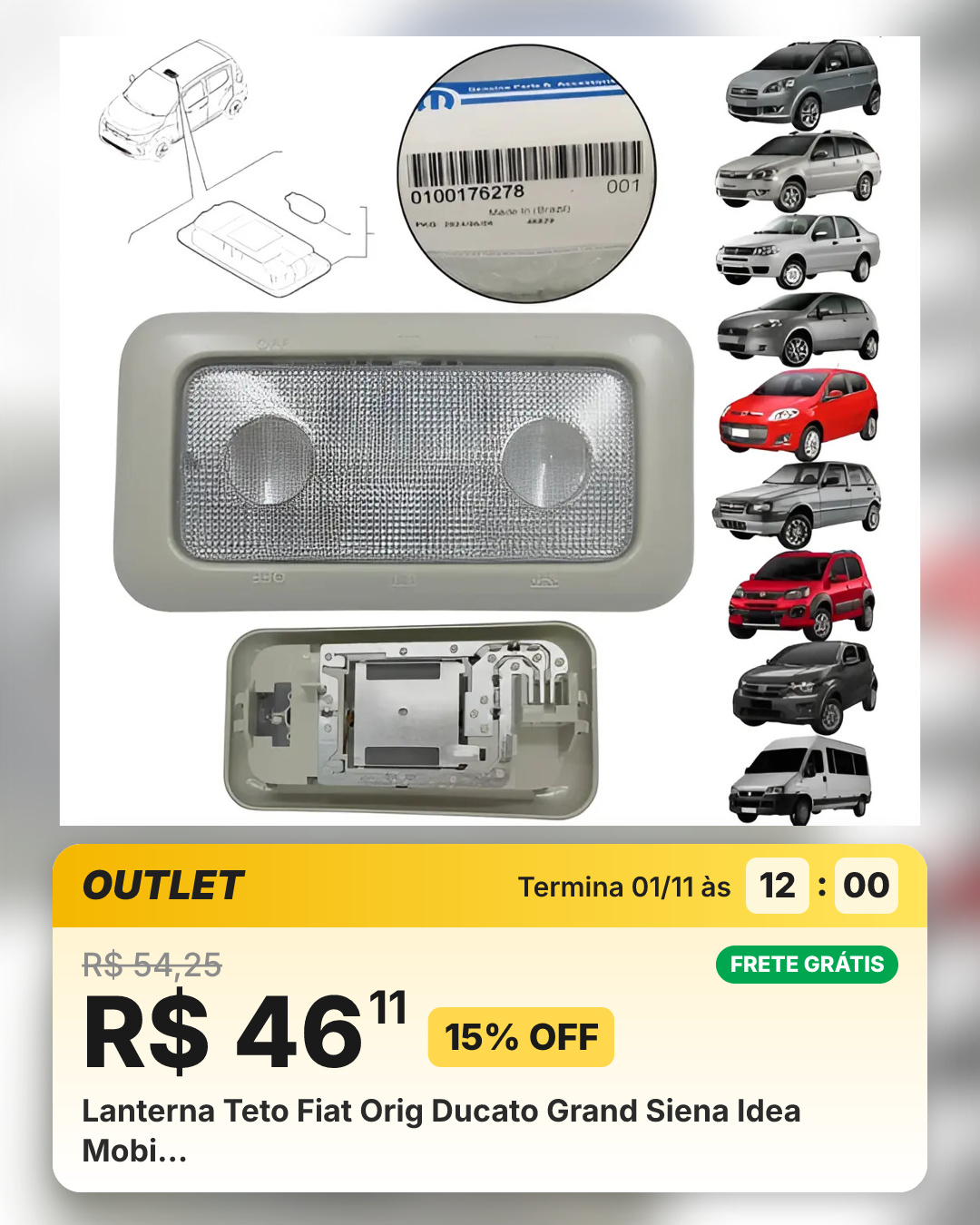 Lanterna Teto Fiat Orig Ducato Grand Siena Idea Mobi…
