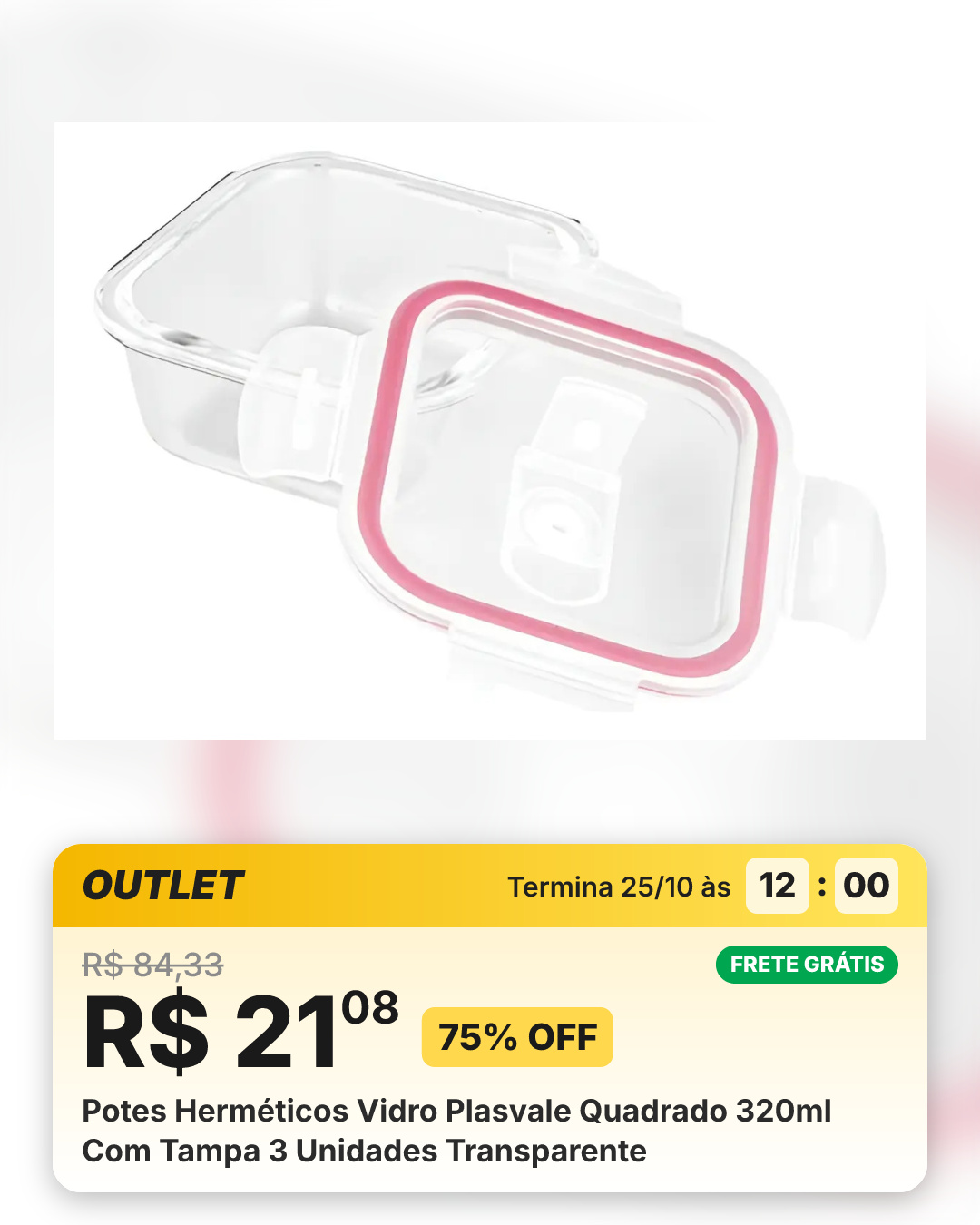 Potes Herméticos Vidro Plasvale Quadrado 320ml Com Tampa 3 Unidades Transparente