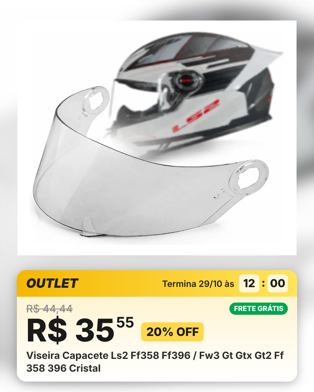 Viseira Capacete Ls2 Ff358 Ff396 / Fw3 Gt Gtx Gt2 Ff 358 396 Cristal