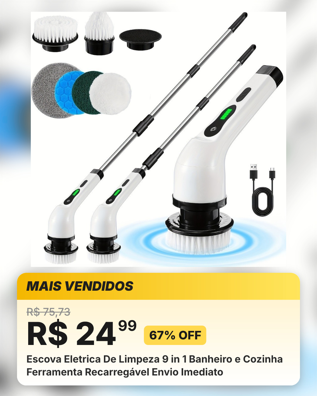 Escova Eletrica De Limpeza 9 in 1 Banheiro e Cozinha Ferramenta Recarregável Envio Imediato