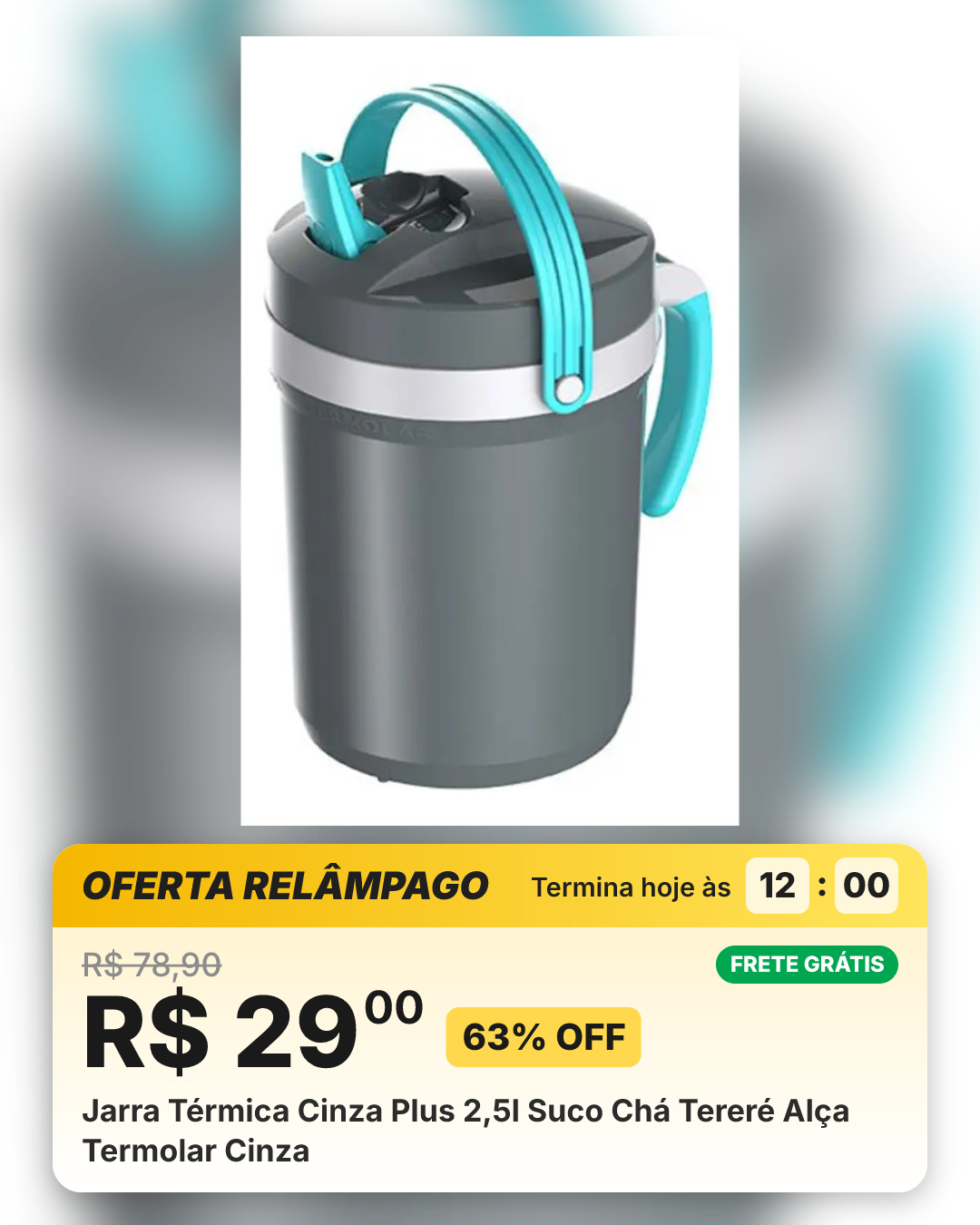 Jarra Térmica Cinza Plus 2,5l Suco Chá Tereré Alça Termolar Cinza