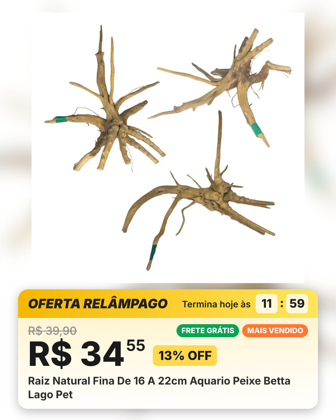 Raiz Natural Fina De 16 A 22cm Aquario Peixe Betta Lago Pet