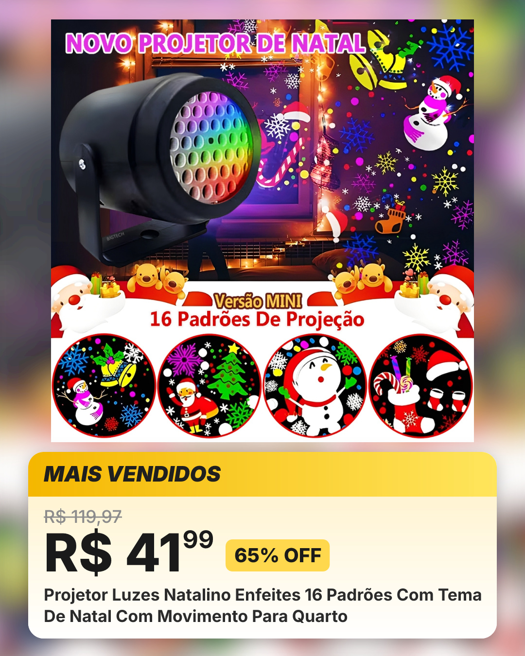 Projetor Luzes Natalino Enfeites 16 Padrões Com Tema De Natal Com Movimento Para Quarto