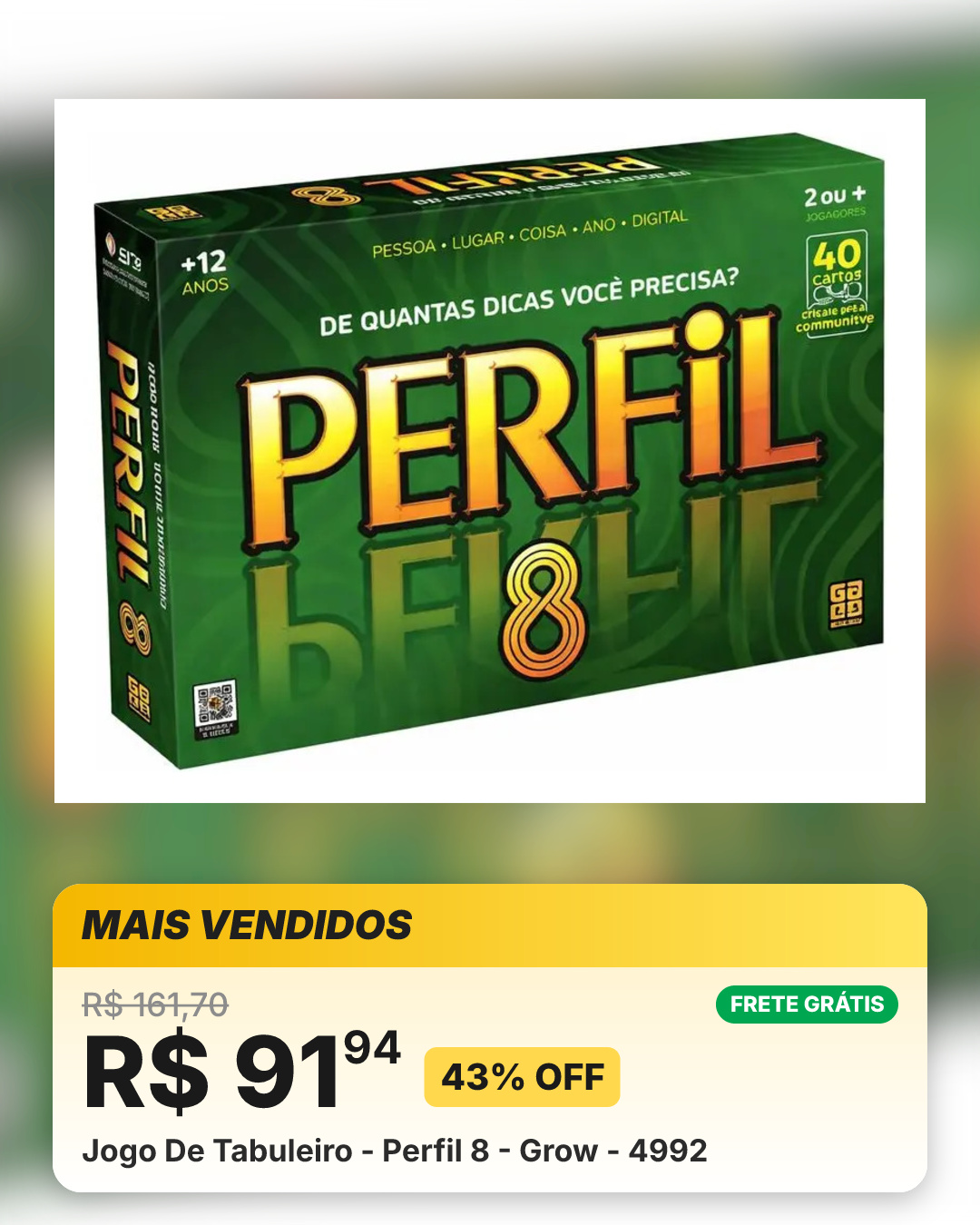 Jogo De Tabuleiro - Perfil 8 - Grow - 4992