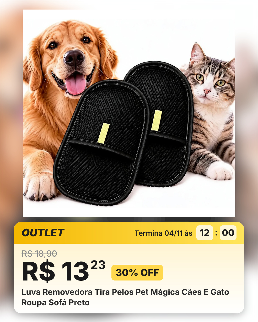 Luva Removedora Tira Pelos Pet Mágica Cães E Gato Roupa Sofá Preto