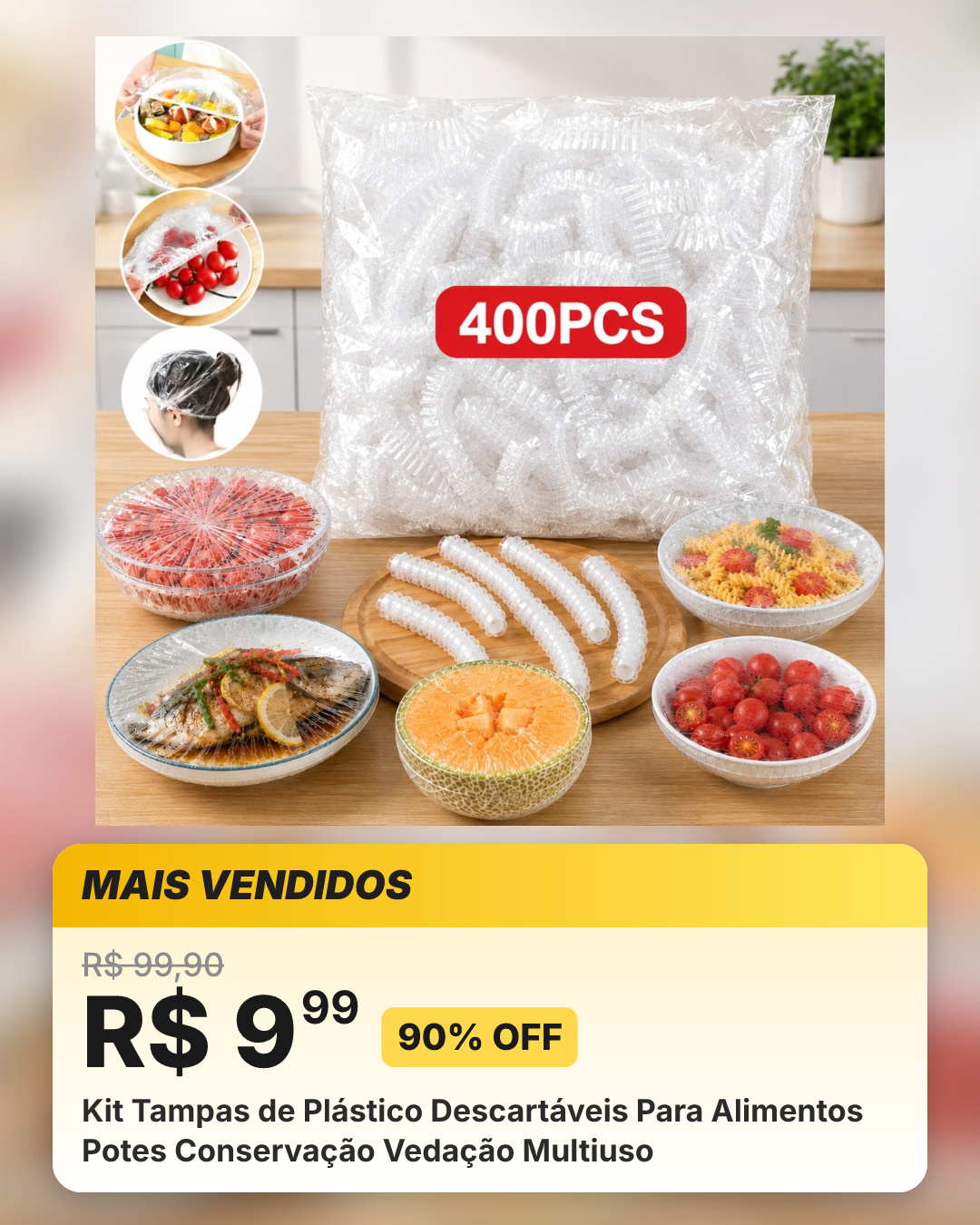 Kit Tampas de Plástico Descartáveis Para Alimentos Potes Conservação Vedação Multiuso