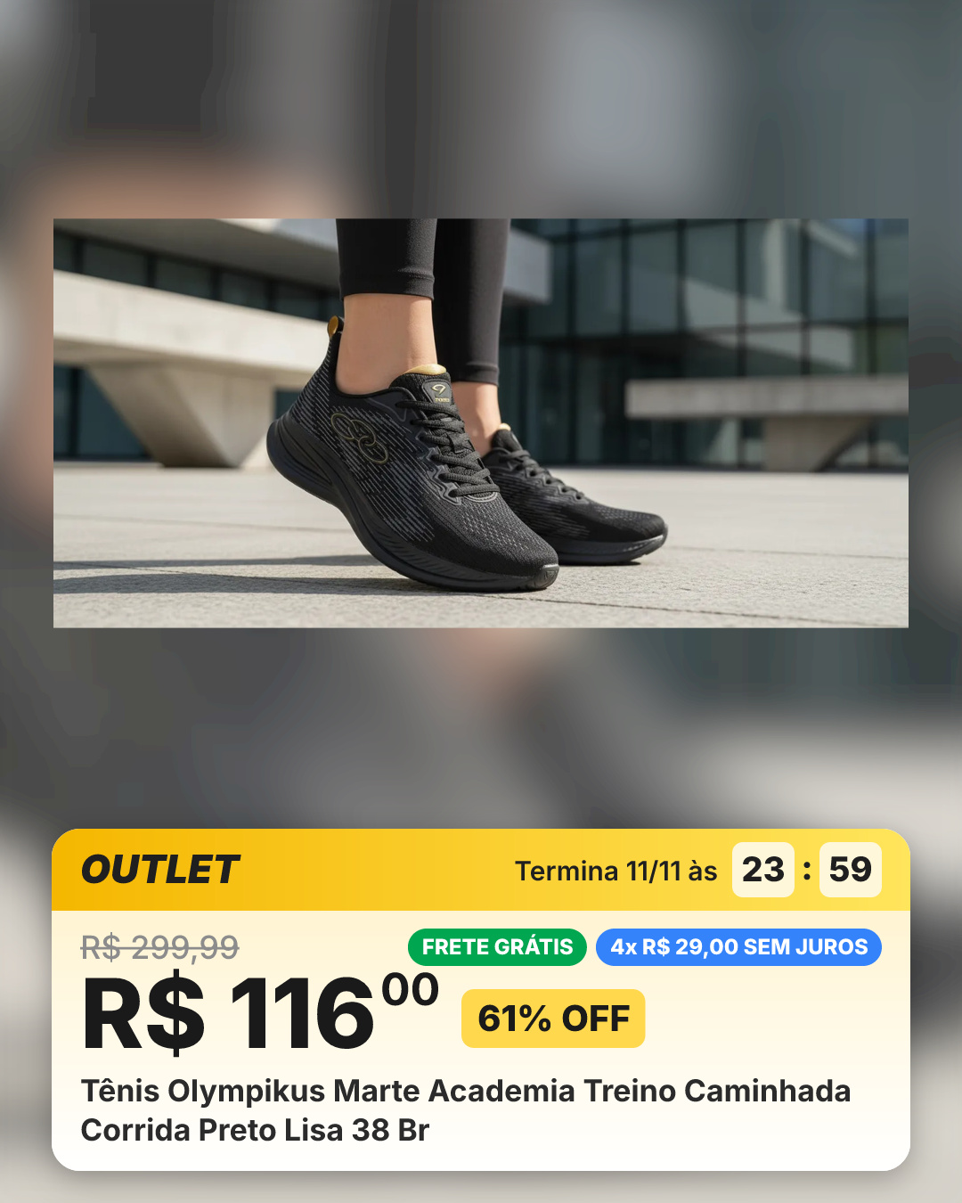 Tênis Olympikus Marte Academia Treino Caminhada Corrida Preto Lisa 38 Br