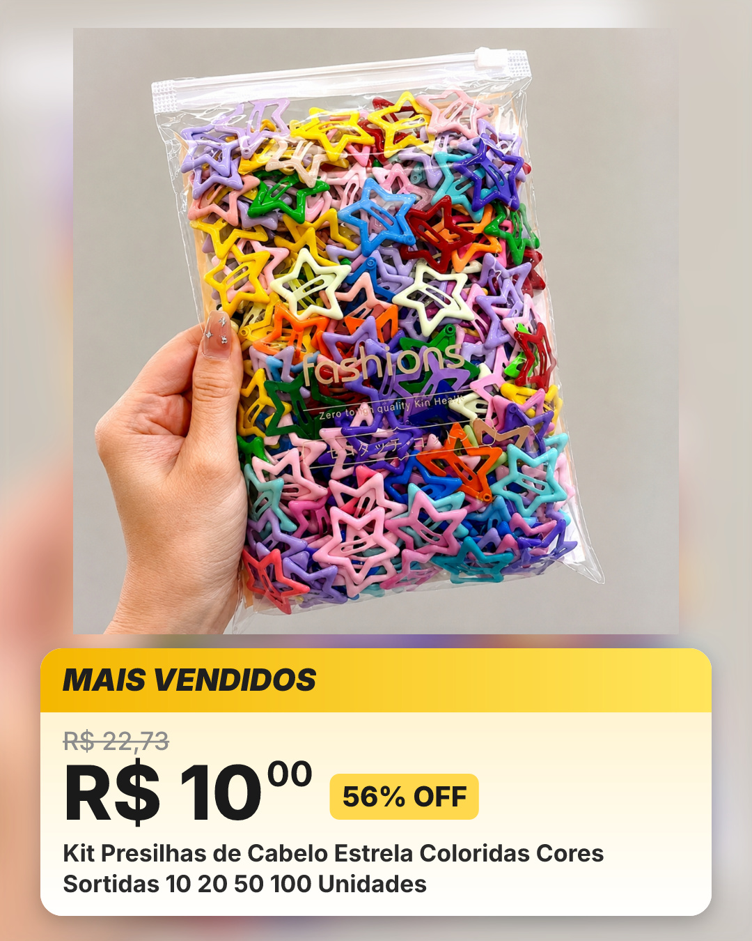 Kit Presilhas de Cabelo Estrela Coloridas Cores Sortidas 10 20 50 100 Unidades