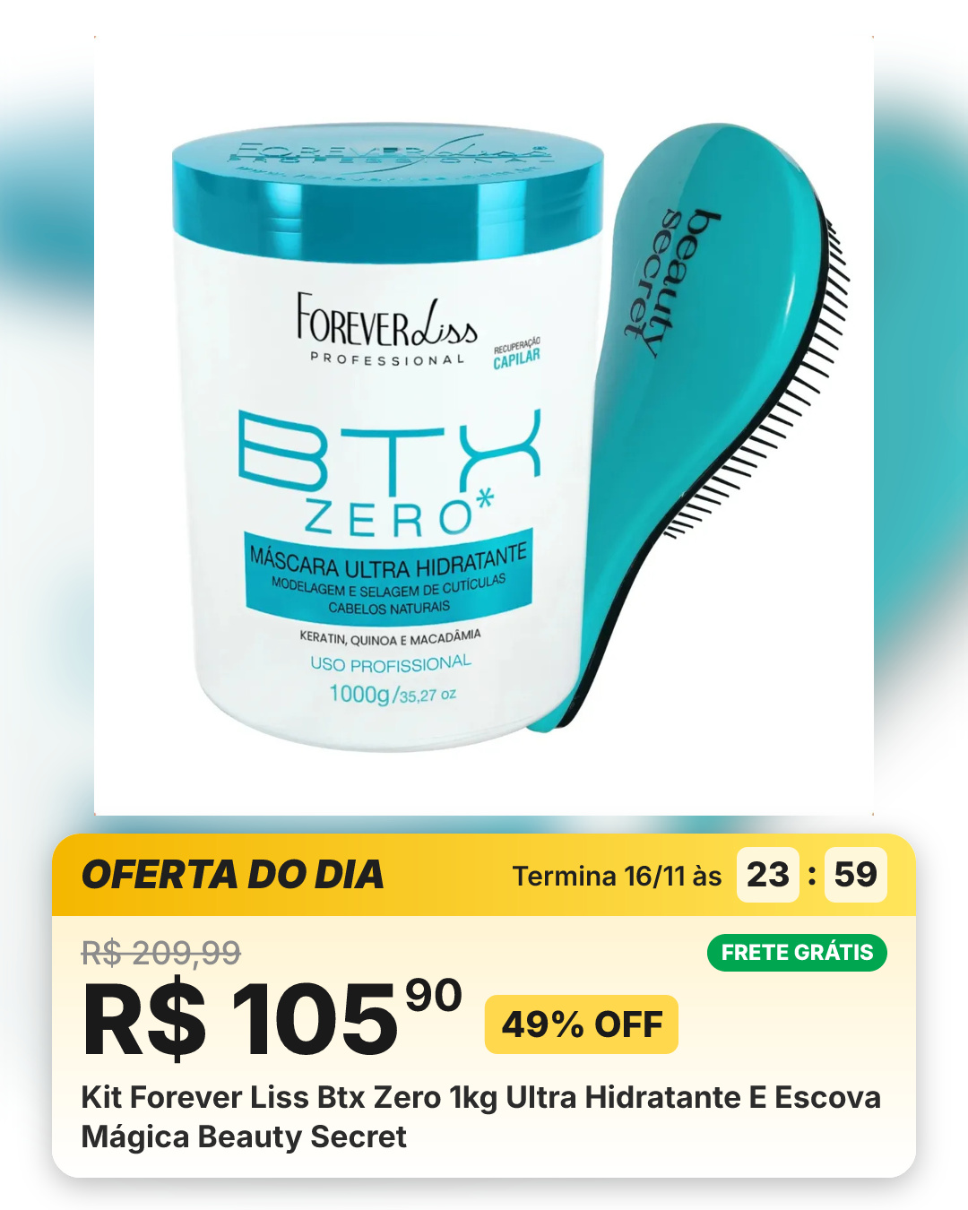 Kit Forever Liss Btx Zero 1kg Ultra Hidratante E Escova Mágica Beauty Secret