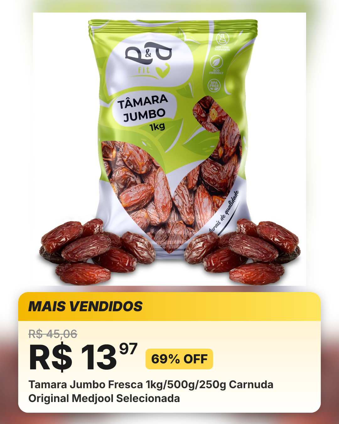 Tamara Jumbo Fresca 1kg/500g/250g Carnuda Original Medjool Selecionada