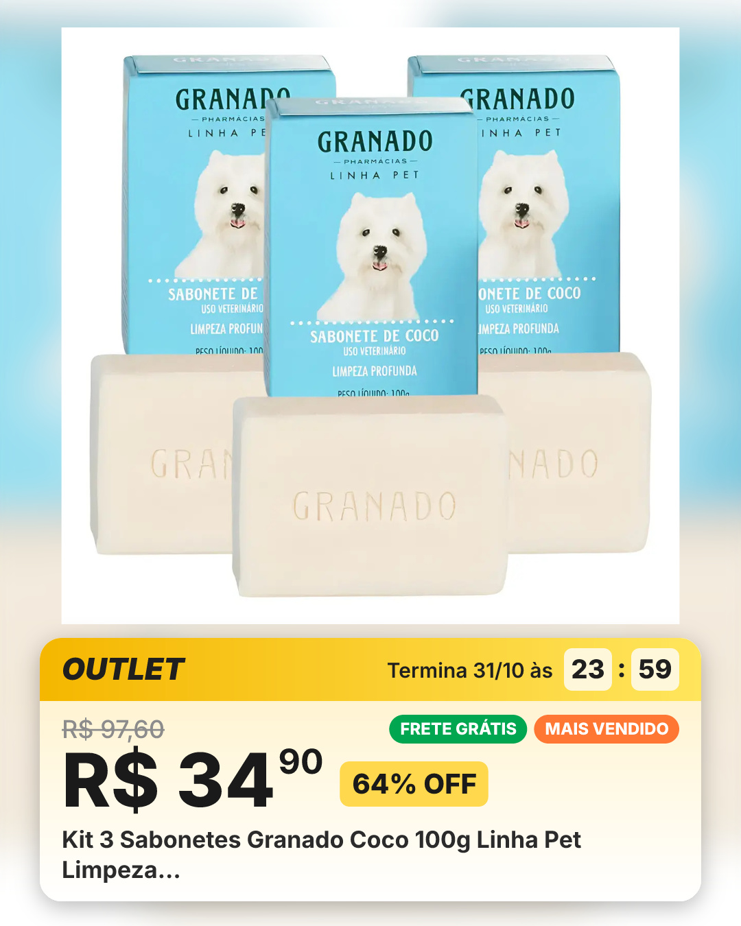 Kit 3 Sabonetes Granado Coco 100g Linha Pet Limpeza…