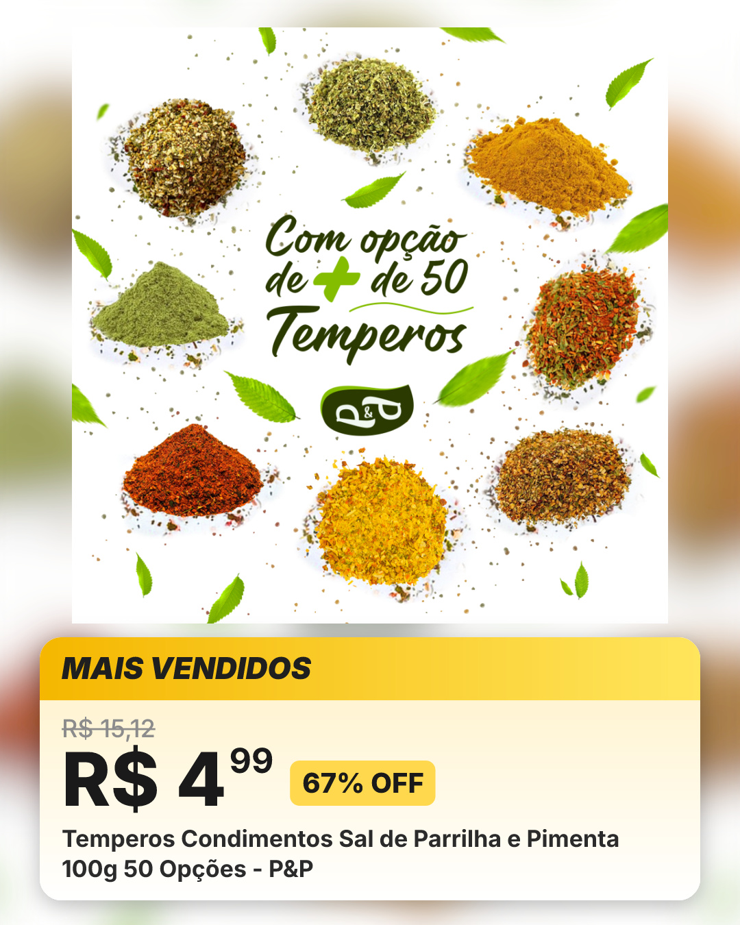 Temperos Condimentos Sal de Parrilha e Pimenta 100g 50 Opções - P&P