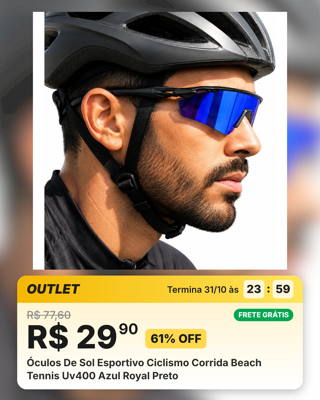 Óculos De Sol Esportivo Ciclismo Corrida Beach Tennis Uv400 Azul Royal Preto